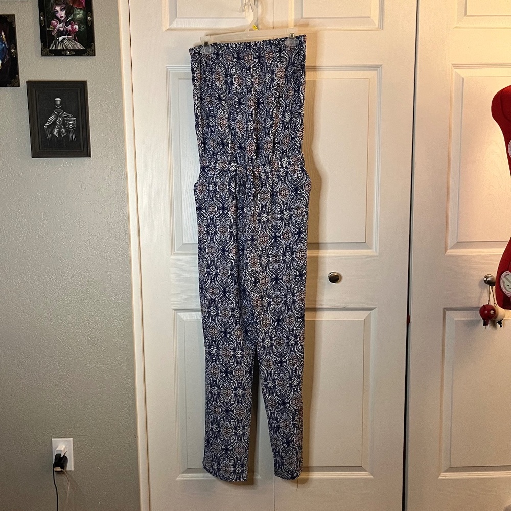 Oober Swank Blue Strapless Jumpsuit Size Large